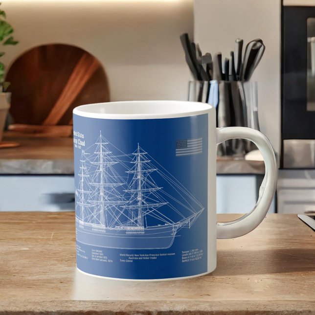 Klipparskeppet Flying Cloud - Ritning ABD Kaffemugg (Clipper Ship Flying Cloud - Blueprint ABD. Coffee Mug)