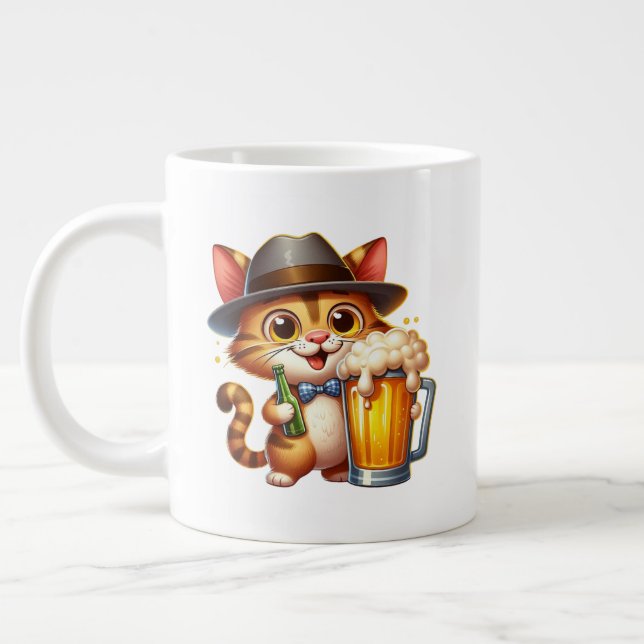 Klippdesign för katt och öl-85244 jumbo mugg (Vänster)