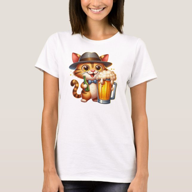 Klippdesign för katt och öl-85244 t shirt (Framsida)