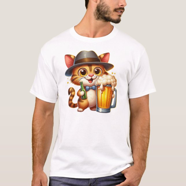 Klippdesign för katt och öl-85244 t shirt (Framsida)