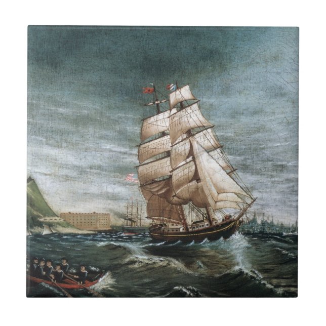 Klipperskepp i New Yorks hamn 1890 Kakelplatta (Framsidan)