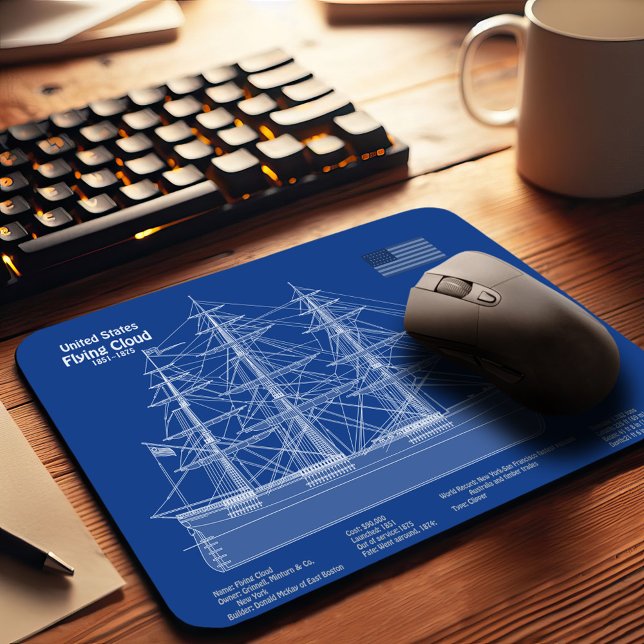 Klipperskeppet Flying Cloud - Ritning ABD Musmatta (Clipper Ship Flying Cloud - Blueprint ABD. Mouse Pad)