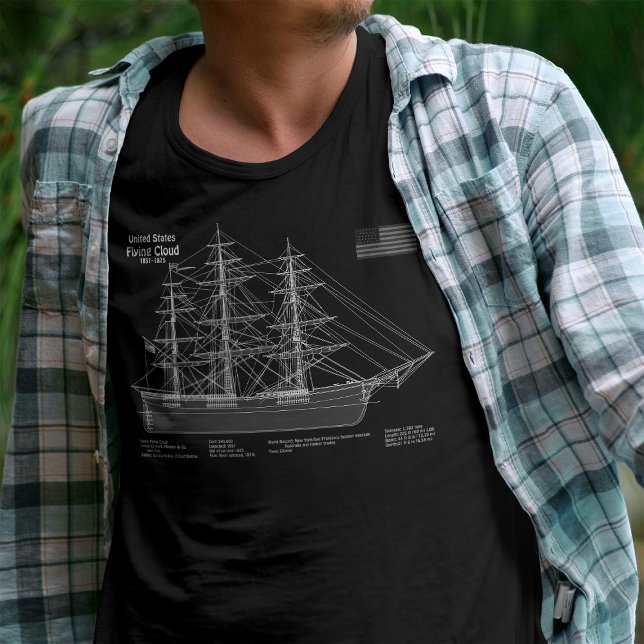 Klipperskeppet Flying Cloud - Ritning ABD T Shirt (Clipper Ship Flying Cloud - Blueprint ABD. Men Basic Black T-Shirt )