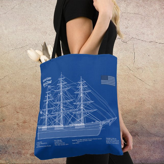 Klipperskeppet Flying Cloud - Ritning ABD Tygkasse (Clipper Ship Flying Cloud - Blueprint ABD. Tote Bag)