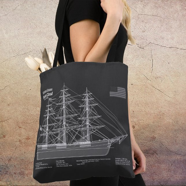 Klipperskeppet Flying Cloud - Ritning PD Tygkasse (Clipper Ship Flying Cloud - Blueprint PD. Tote Bag)