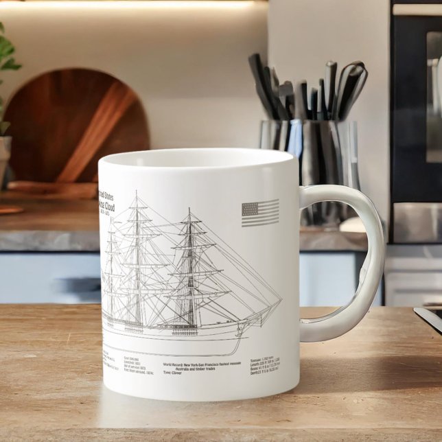 Klipperskeppet Flying Cloud - Skeppsritning BD Kaffemugg (Clipper Ship Flying Cloud - Ship Blueprint BD. Coffee Mug)
