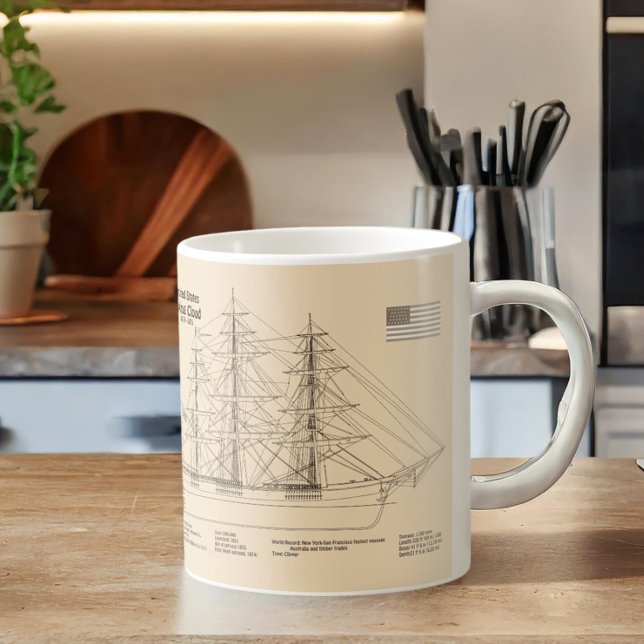 Klipperskeppet Flying Cloud - Skeppsritning SD Kaffemugg (Clipper Ship Flying Cloud - Ship Blueprint SD. Coffee Mug)