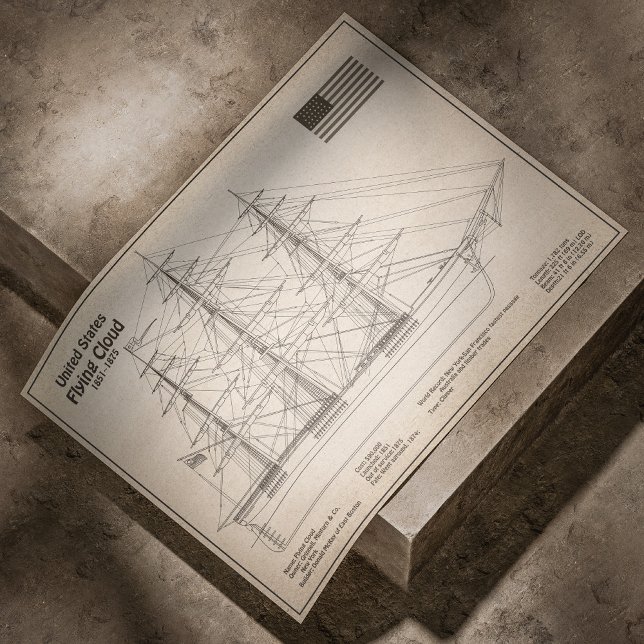 Klipperskeppet Flying Cloud - Skeppsritning SD Poster (Clipper Ship Flying Cloud - Ship Blueprint SD. Poster)