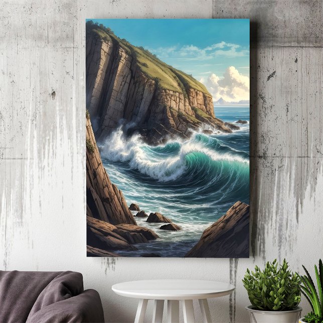 Klippig Brun Blå Havsvågor Kust  Poster (Skapare uppladdad)