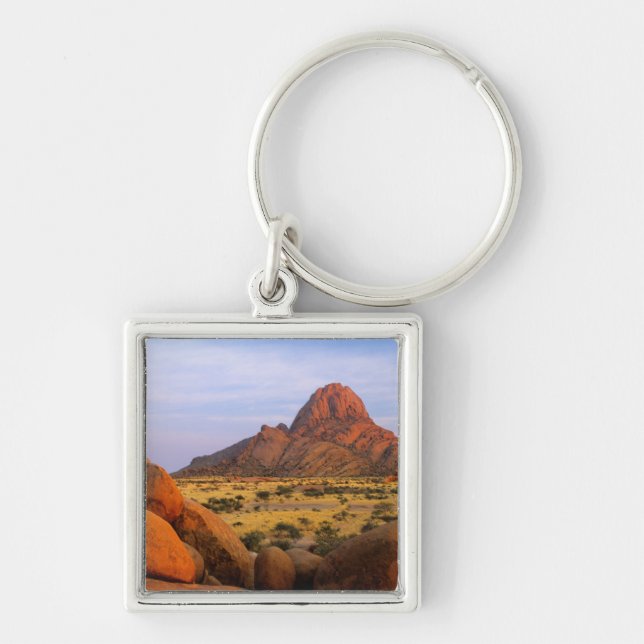 Klippig utlöpare och slätt, Spitzkoppe, Erongo Fyrkantig Silverfärgad Nyckelring (Framsidan)