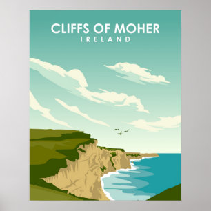 Klippor från Moher Ireland Vintage resor Poster