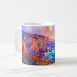 Klippor i en eldslukande solnedgångsimpressionisti kaffemugg