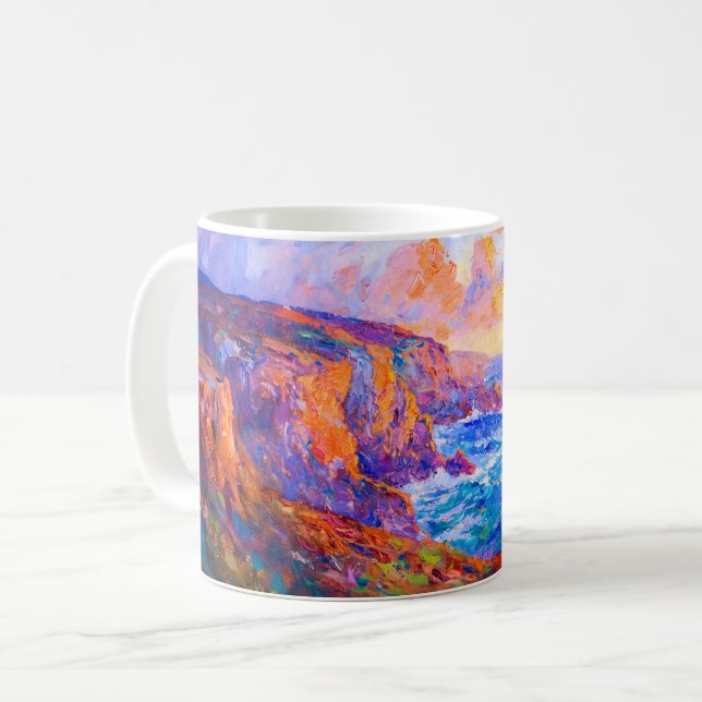 Klippor i en eldslukande solnedgångsimpressionisti kaffemugg (Framsida vänster)