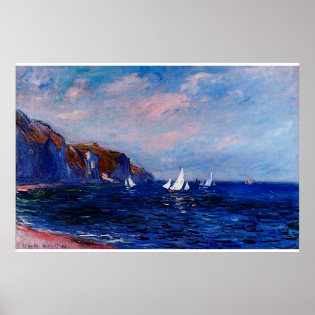 Klippor och segelbåtar i Pourville, 1882 Poster (Framsidan)