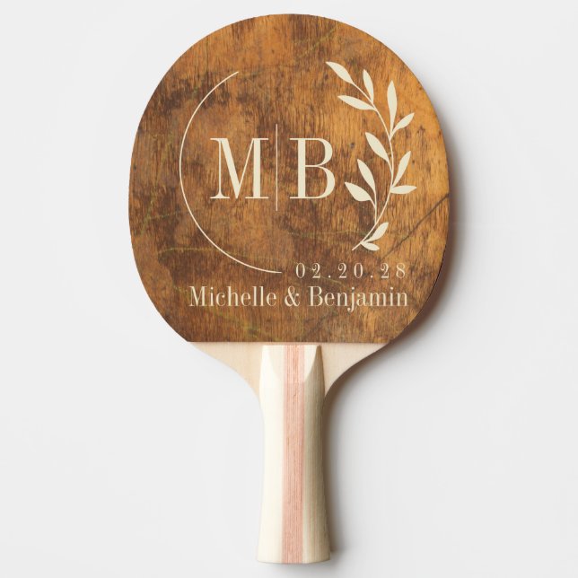 Klippt Block Löv Bröllopsmonogram Pingisracket (Framsidan)