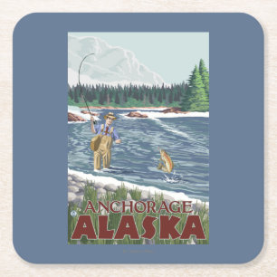 Klipsk fiskare - ankring, Alaska Underlägg Papper Kvadrat
