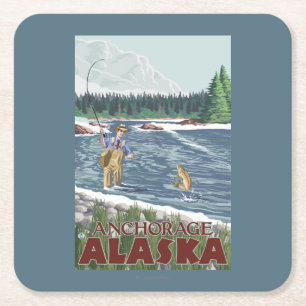 Klipsk fiskare - ankring, Alaska Underlägg Papper Kvadrat