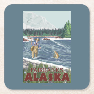 Klipsk fiskare - Fairbanks, Alaska Underlägg Papper Kvadrat