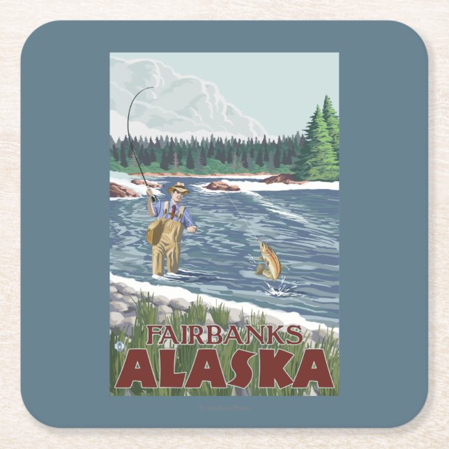 Klipsk fiskare - Fairbanks, Alaska Underlägg Papper Kvadrat (Framsidan)