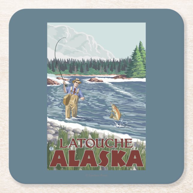 Klipsk fiskare - Latouche, Alaska Underlägg Papper Kvadrat (Framsidan)