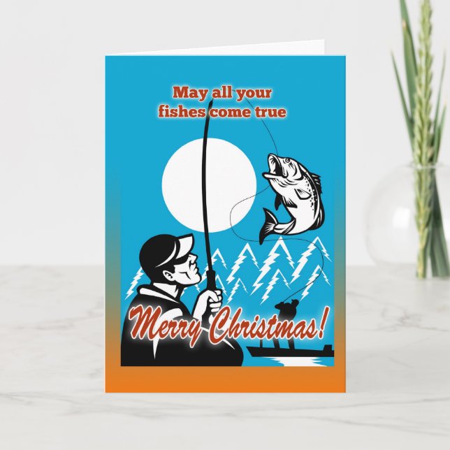 Klipsk fiskare på fartyget som fångar largemouth helgkort (Framsida)