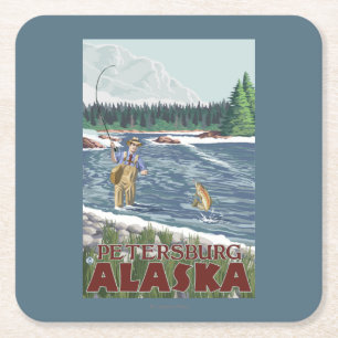 Klipsk fiskare - Petersburg, Alaska Underlägg Papper Kvadrat