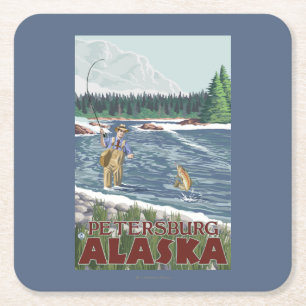 Klipsk fiskare - Petersburg, Alaska Underlägg Papper Kvadrat