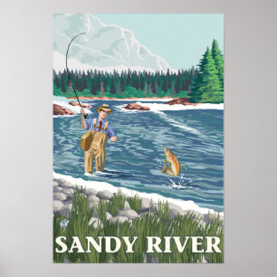 Klipsk fiskare - sandig flod, Oregon Poster