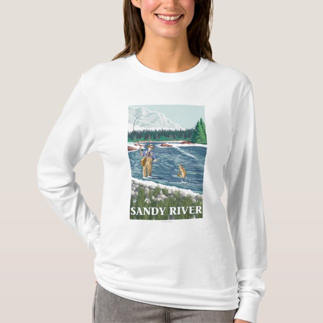 Klipsk fiskare - sandig flod, Oregon T-shirt (Framsida)