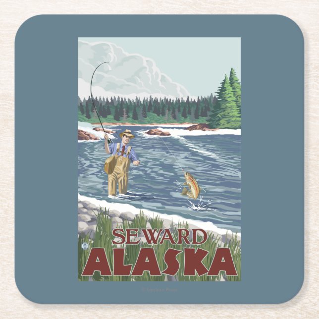 Klipsk fiskare - Seward, Alaska Underlägg Papper Kvadrat (Framsidan)