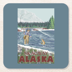 Klipsk fiskare - Skagway, Alaska Underlägg Papper Kvadrat