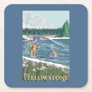 Klipsk fiskare - västra Yellowstone, Montana Underlägg Papper Kvadrat