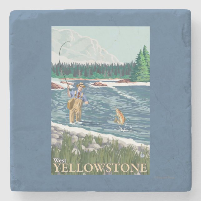 Klipsk fiskare - västra Yellowstone, Montana Underlägg Sten (Framsidan)