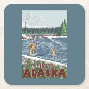 Klipsk fiskare - Yukon, Alaska Underlägg Papper Kvadrat