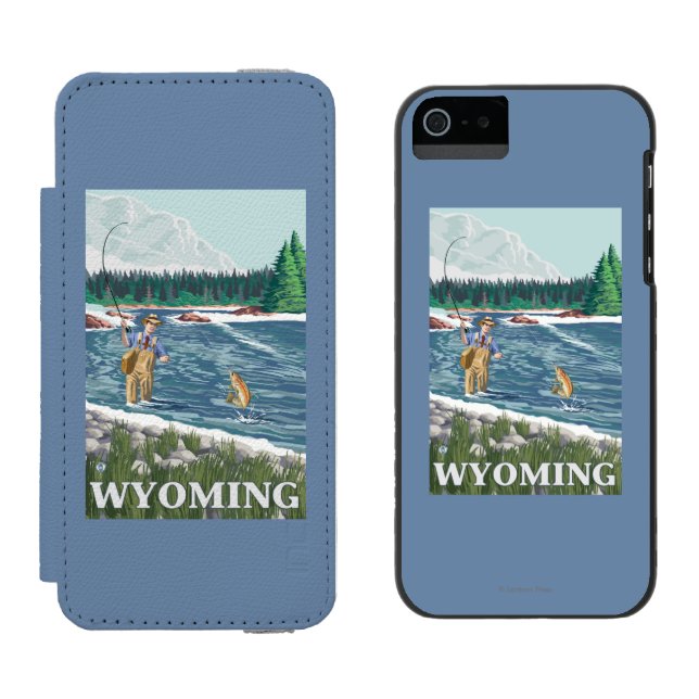 Klipska FishermanWyomingVintage reser affischen Incipio iPhone Wallet Skal (Sida vid Sida)