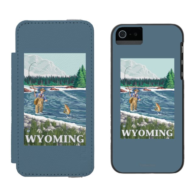 Klipska FishermanWyomingVintage reser affischen Incipio iPhone Wallet Skal (Sida vid Sida)