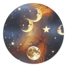 Klistermärke - Drömsk Eldig Orange Celestial Måne