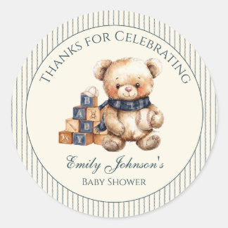Klistermärke för baby shower med pojkbjörn