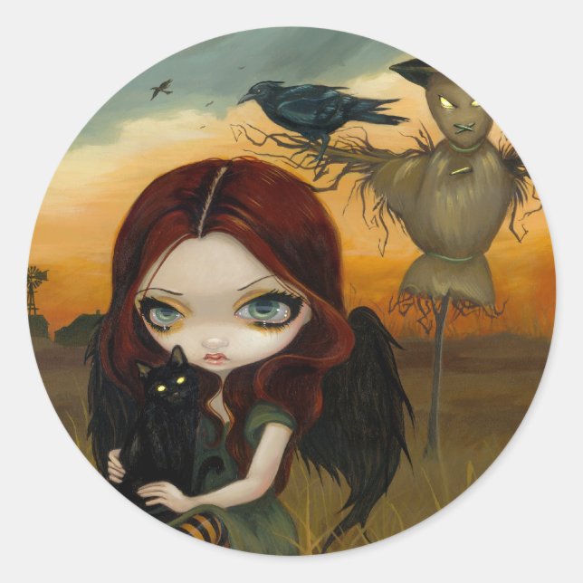 "Klistermärke för fågelskrämman" Runt Klistermärke (Framsida)