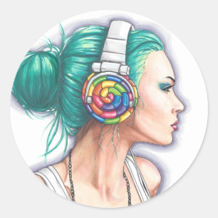 Klistermärke för flicka för Headphone för
