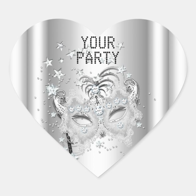 Klistermärke Hjärtmask Vit Silver Fest (Framsida)