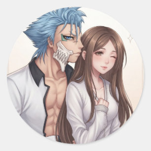 Klistermärke med anime-krigare med blåa hår och fö