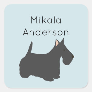Klistermärke med namn till skotsk terrier hund
