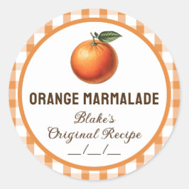 Klistermärke med orange marmelad och rutigt mönste