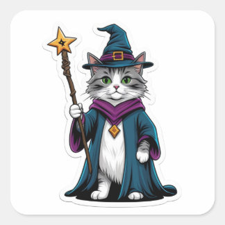 Klistermärke Mini magiker katt med magisk stav