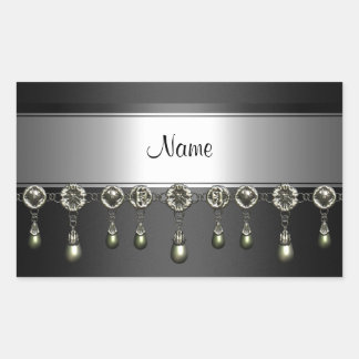 Klistermärke rektangel svart silver krom juvel tri