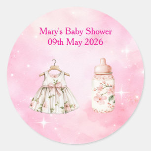 Klistermärke-Rosa Chinoiserie Baby Shower-klisterm Runt Klistermärke