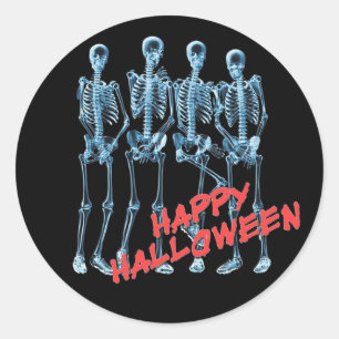 Klistermärkear för neonskeletthappy halloween runt klistermärke