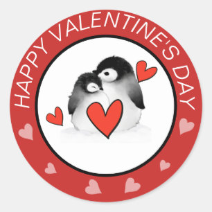 Klistermärkear för pingvinhjärtavalentines runt klistermärke