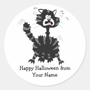 Klistermärkear för svart katt för happy hallowe runt klistermärke